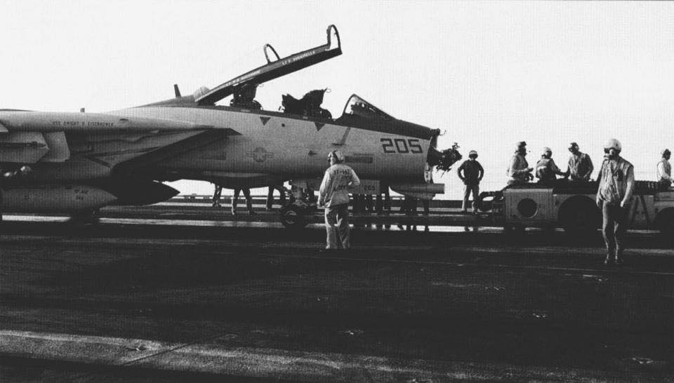 That time a VF-142 F-14 Tomcat with missing radome made an emergency landing aboard USS Eisenhower